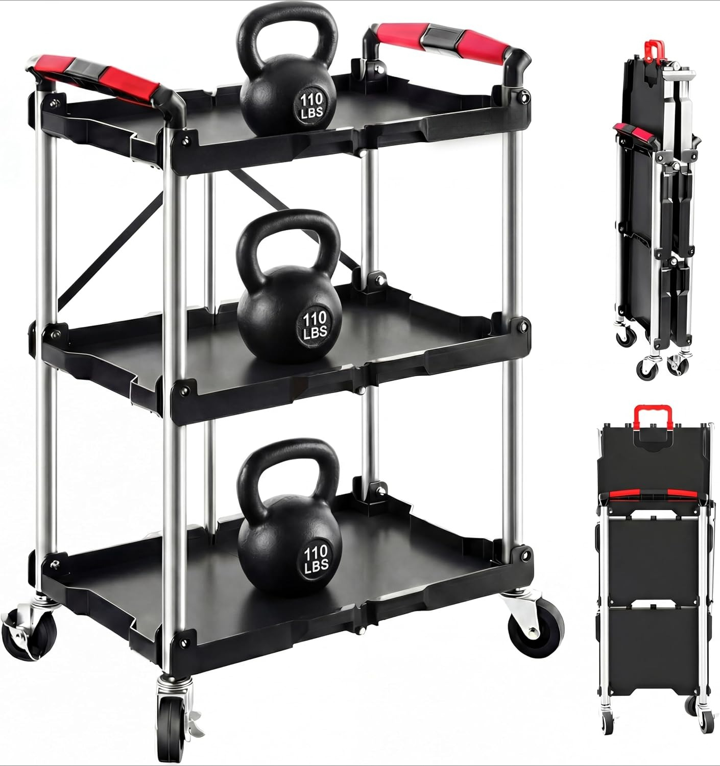 3-Shelf Foldable Rolling Utili - огляд і ціна Tools Trolley For Workshop