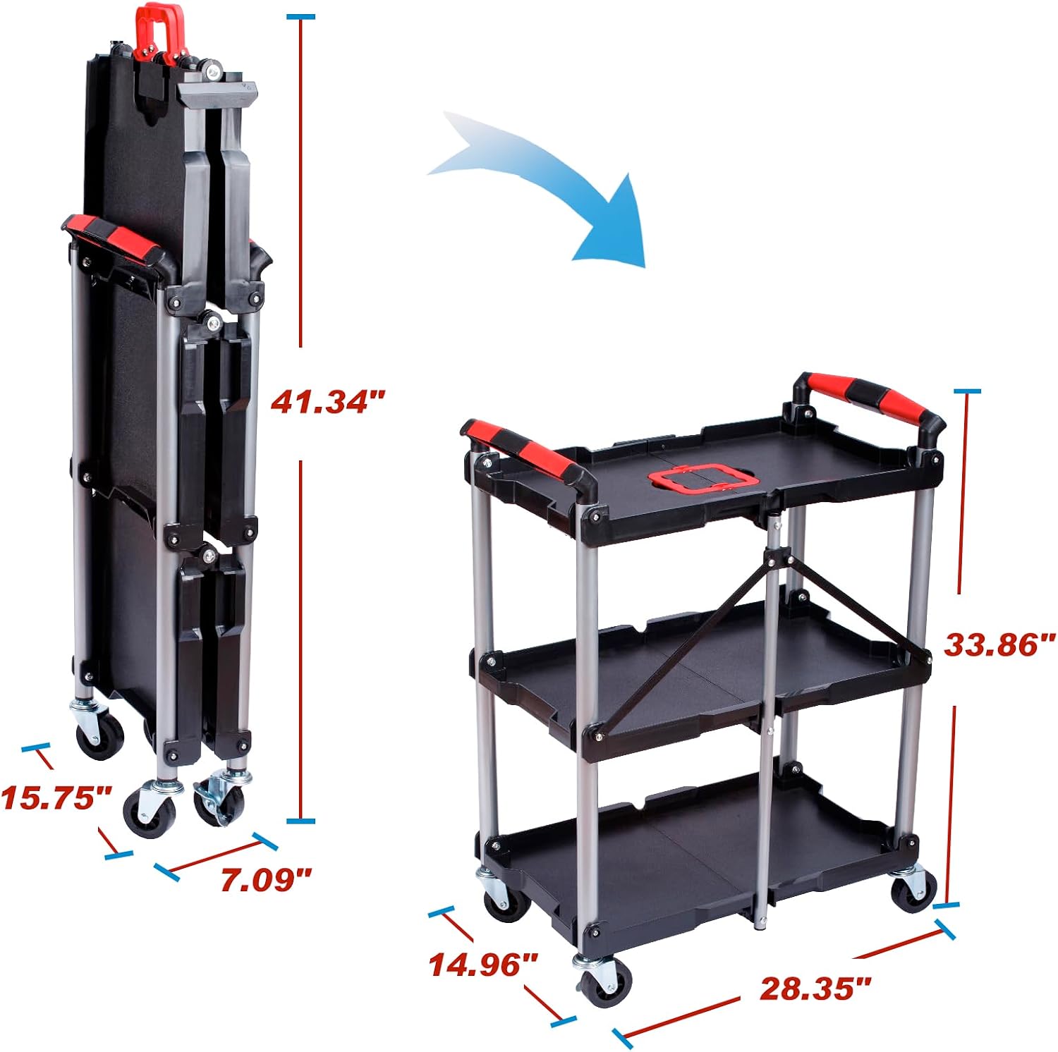 3-Shelf Foldable Rolling Utili - огляд і ціна Tools Trolley For Workshop