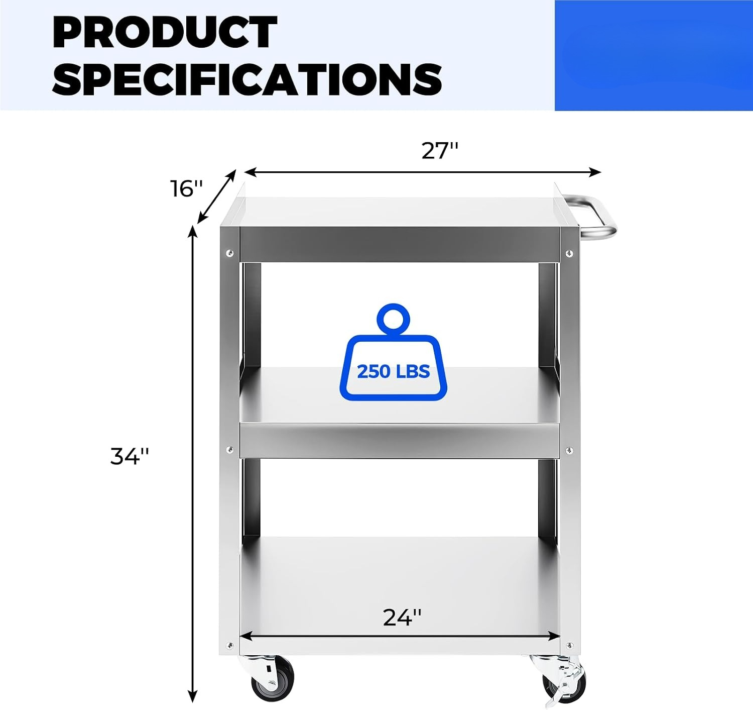 3-Tier Stainless Steel Rolling - огляд і ціна Tools Trolley For Workshop